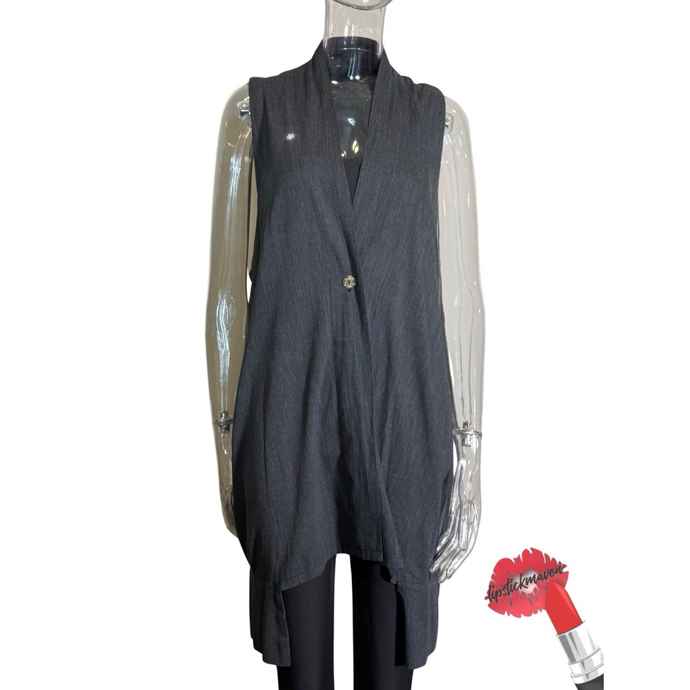 MOYURU Vest Womens Medium Black Asymmetric Duster Jacket No. 111409 Quiet Luxury